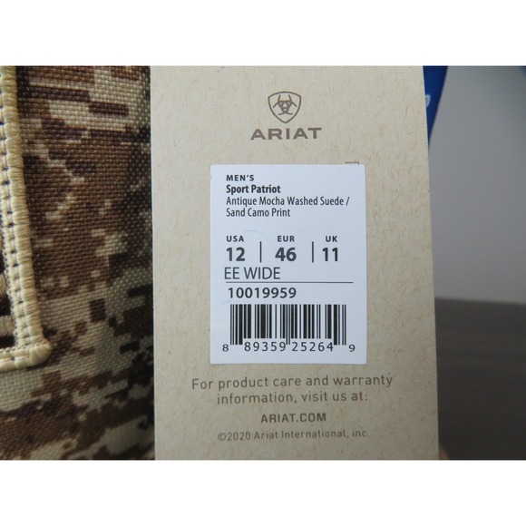 Ariat Sport Patriot Boots Mens Size 12 EE Wide Suede Camo American Flag 10019959 - Picture 11 of 11